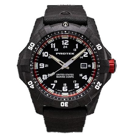 CARBON COMPOSITE DIVE 1010 SERIES-USMC, Dial-BLK w/ Red, Strap-Rubber: Charcoal