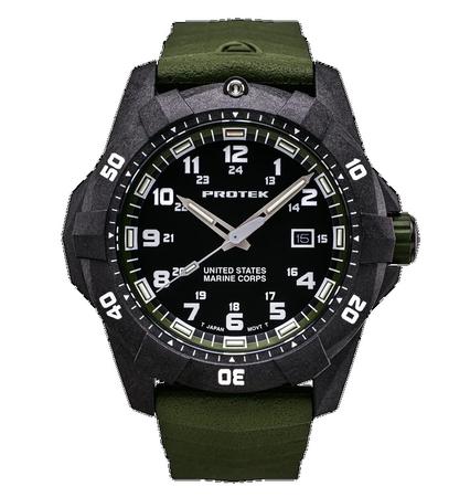  CARBON COMPOSITE DIVE 1010 SERIES-USMC, Dial-BLK w/ Green, Strap-Rubber: Green