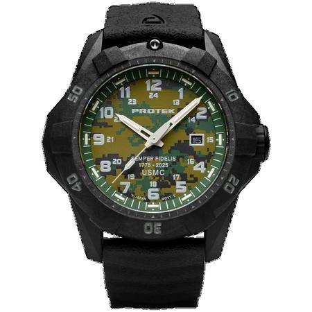 CARBON COMPOSITE DIVE 1010 SERIES-USMC 250TH, Dial-GRN Camo, Strap-Rubber: Charcoal