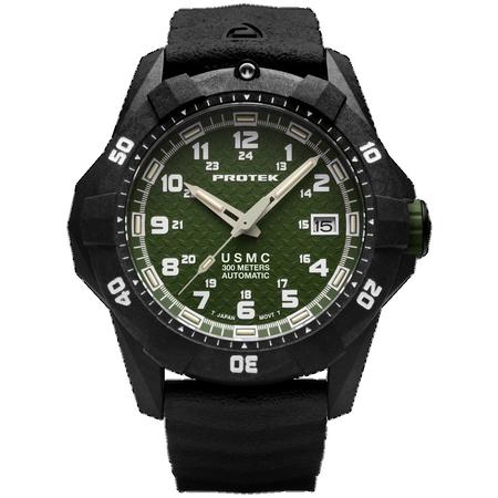 CARBON COMPOSITE DIVE 1200 SERIES-USMC-AUTO, Dial-Green, Strap-Rubber: Charcoal
